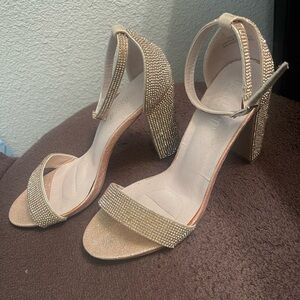 De Blossom Collection Gold Rhinestone Heels